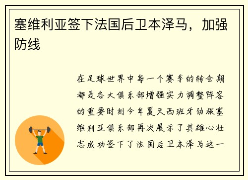 塞维利亚签下法国后卫本泽马，加强防线